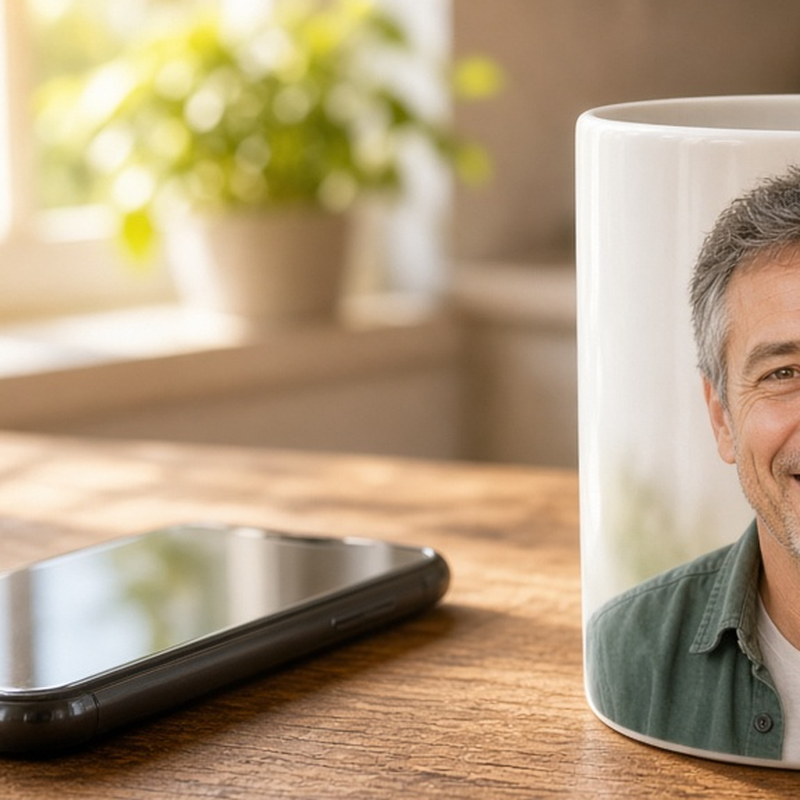 Call Your Dad mug with phone on the table